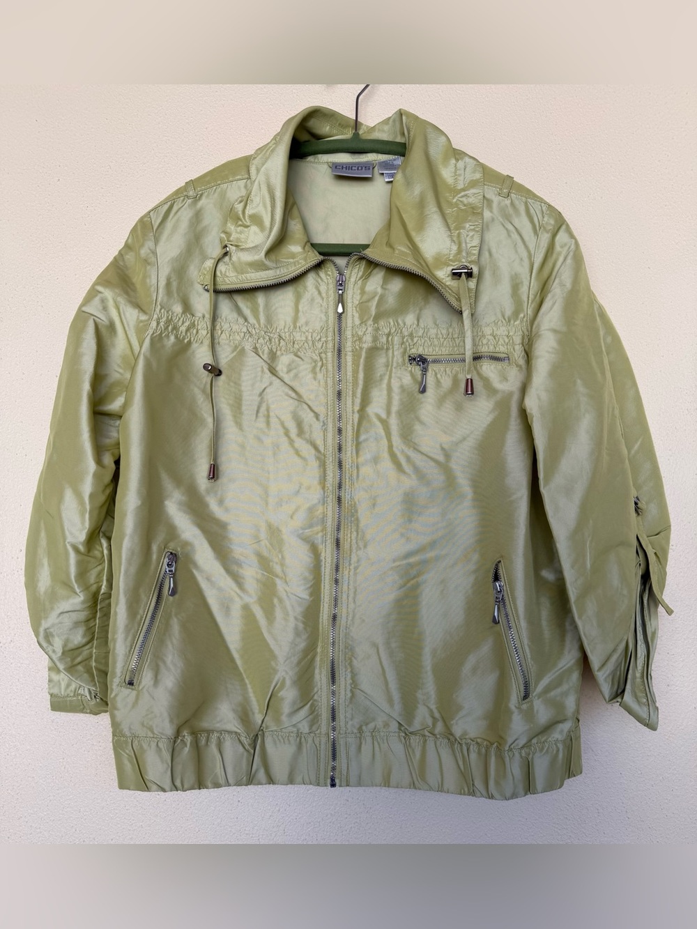 Chico's Iridescent Green Lightweight Zip Windbreaker